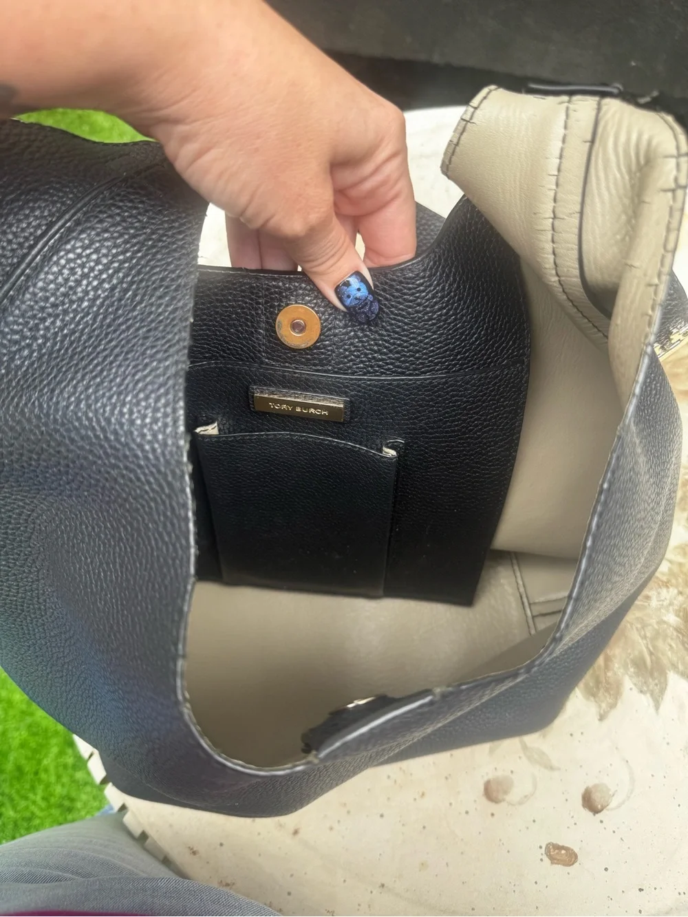 Tory Burch Black Pebbled Leather Hobo with Logo Medallion